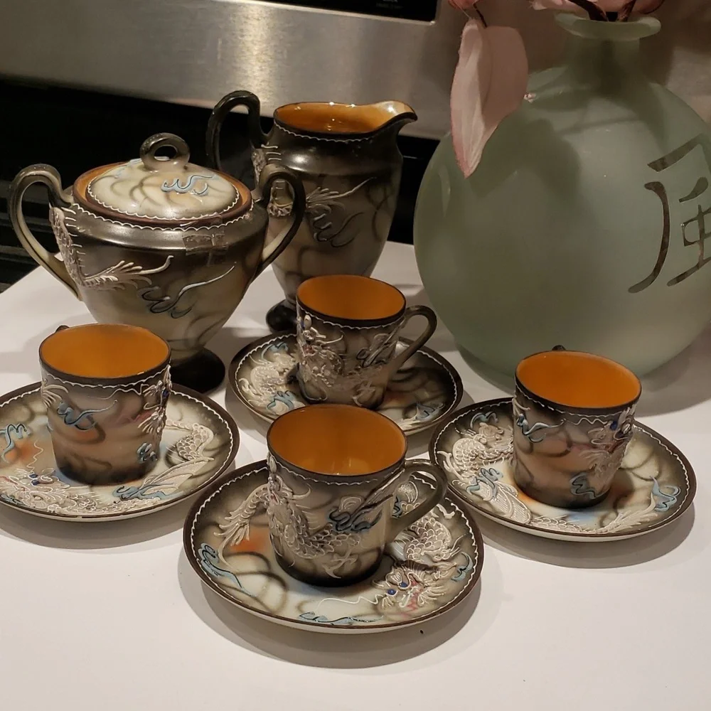 Demitasse Textured White Dragon Set - Picture 1 of 8